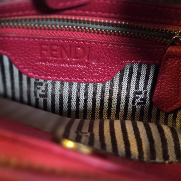 Fendi Zucca Baguette Tote Shoulder Bag Brown/Pink Leather Trim - Picture 9 of 15